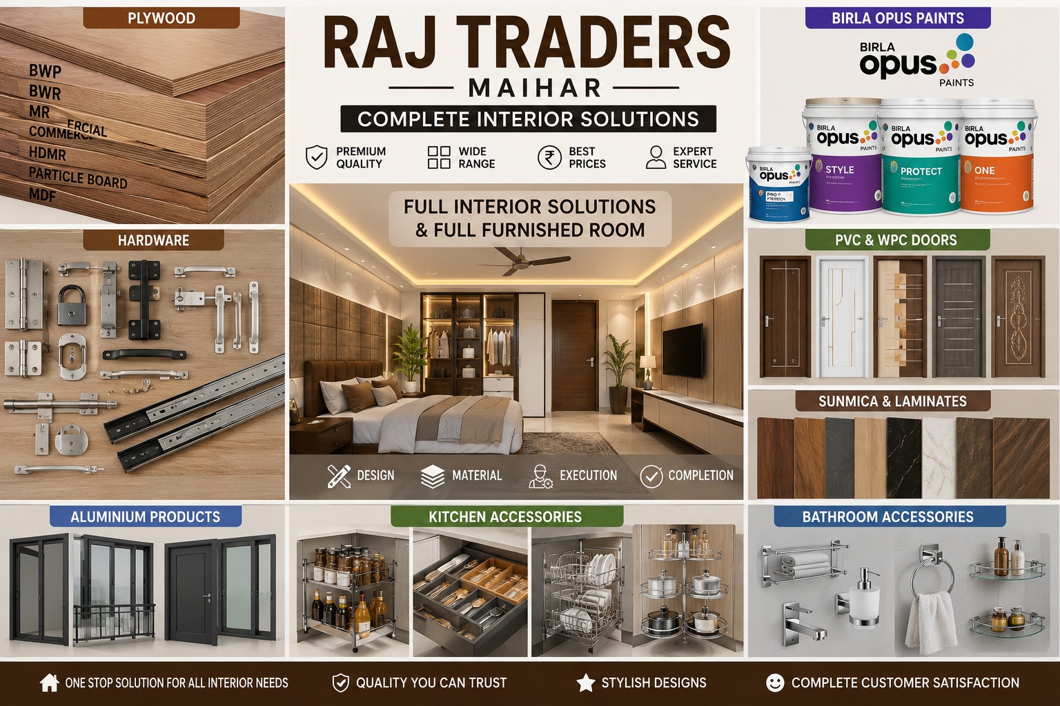 Raj Traders Maihar — plywood, sunmica and hardware showroom on Sarlanagar Road